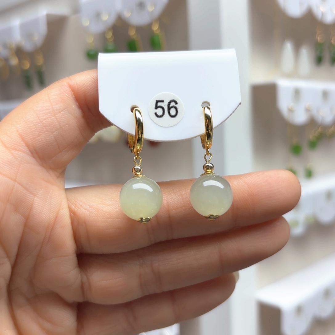 和田玉耳饰银S925镶嵌