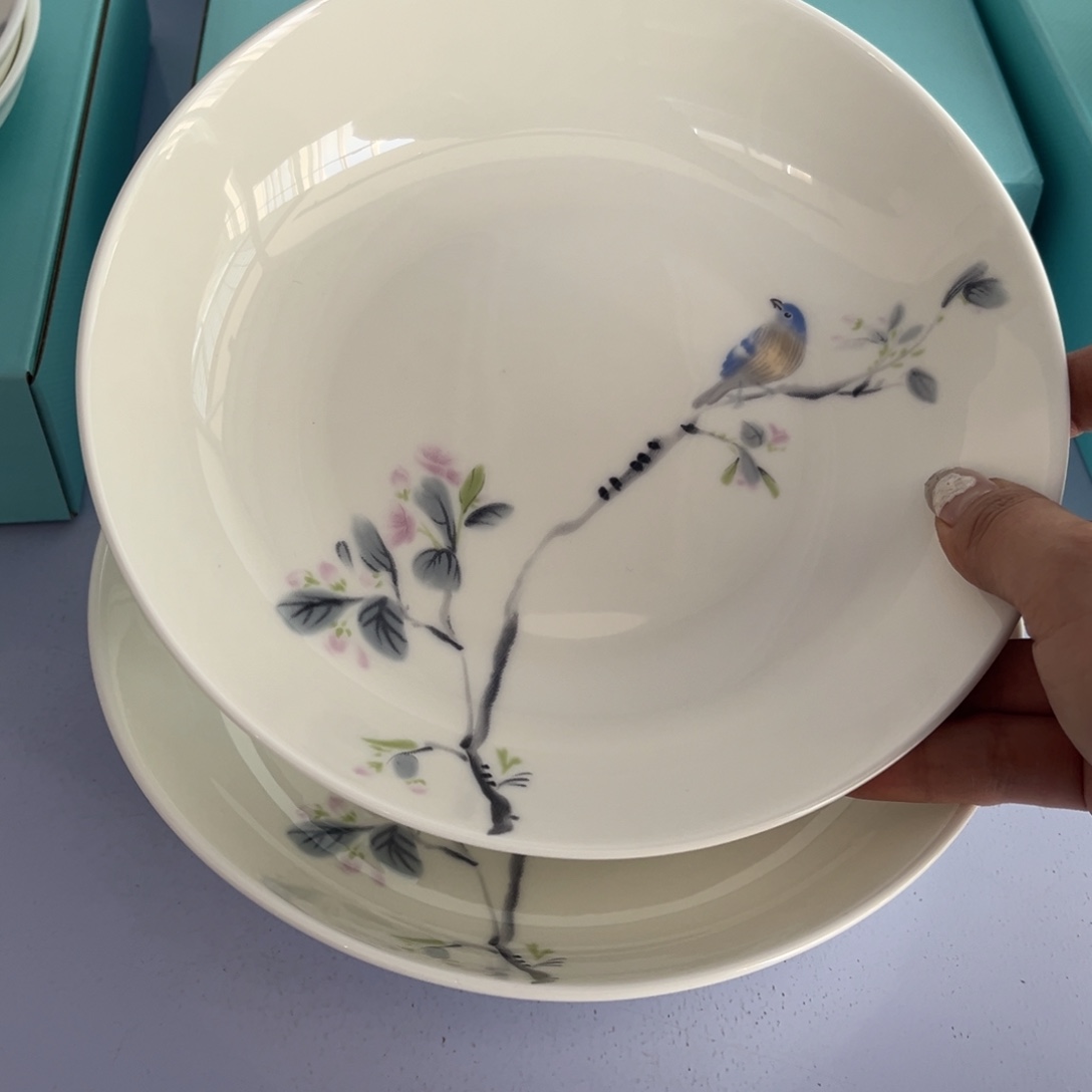 瓷片春风和雀7.5寸饭盘2只