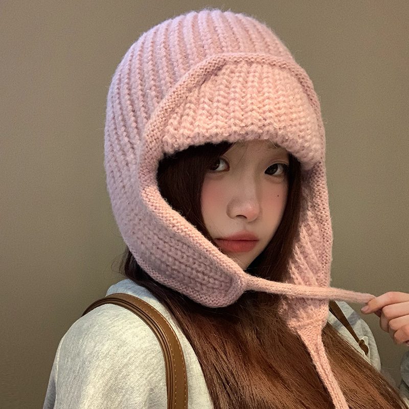 针织毛线帽女冬季2024护耳飞行帽百搭保暖雷锋帽显脸小滑雪帽子