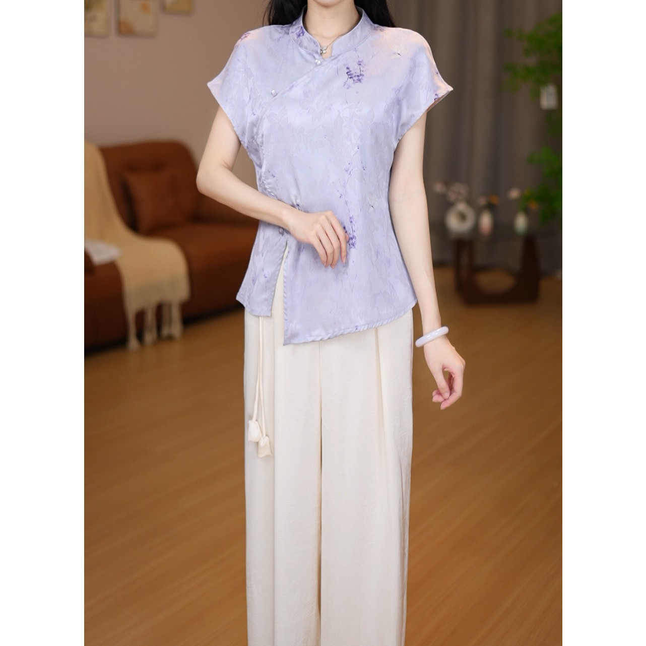 【现货】【620-紫玉】新中式国风女款复古修身开衫飞袖上衣-园园