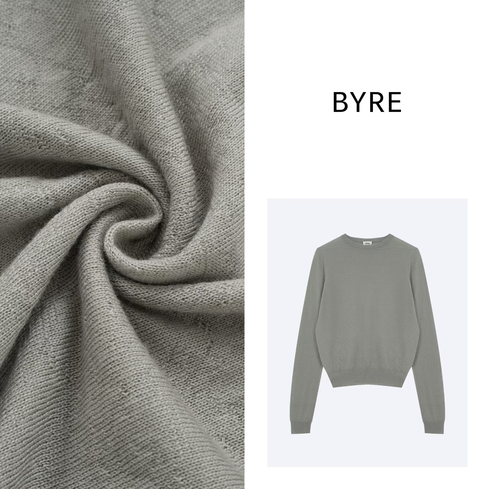 BY391 灰色圆领长袖毛衣【干洗】