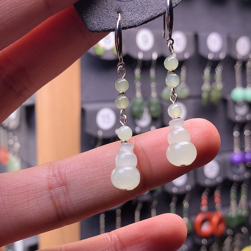 【闪购商品】和田玉耳饰银S925镶嵌