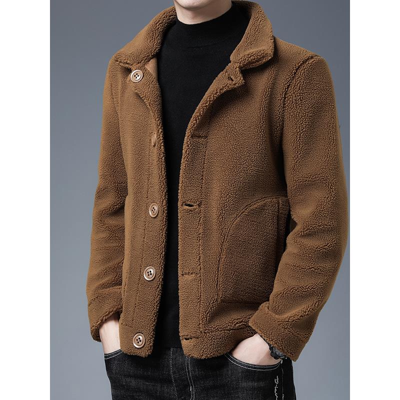 高档男士外套男双面皮男装冬季皮草加厚保暖翻领潮牌品质夹克青年