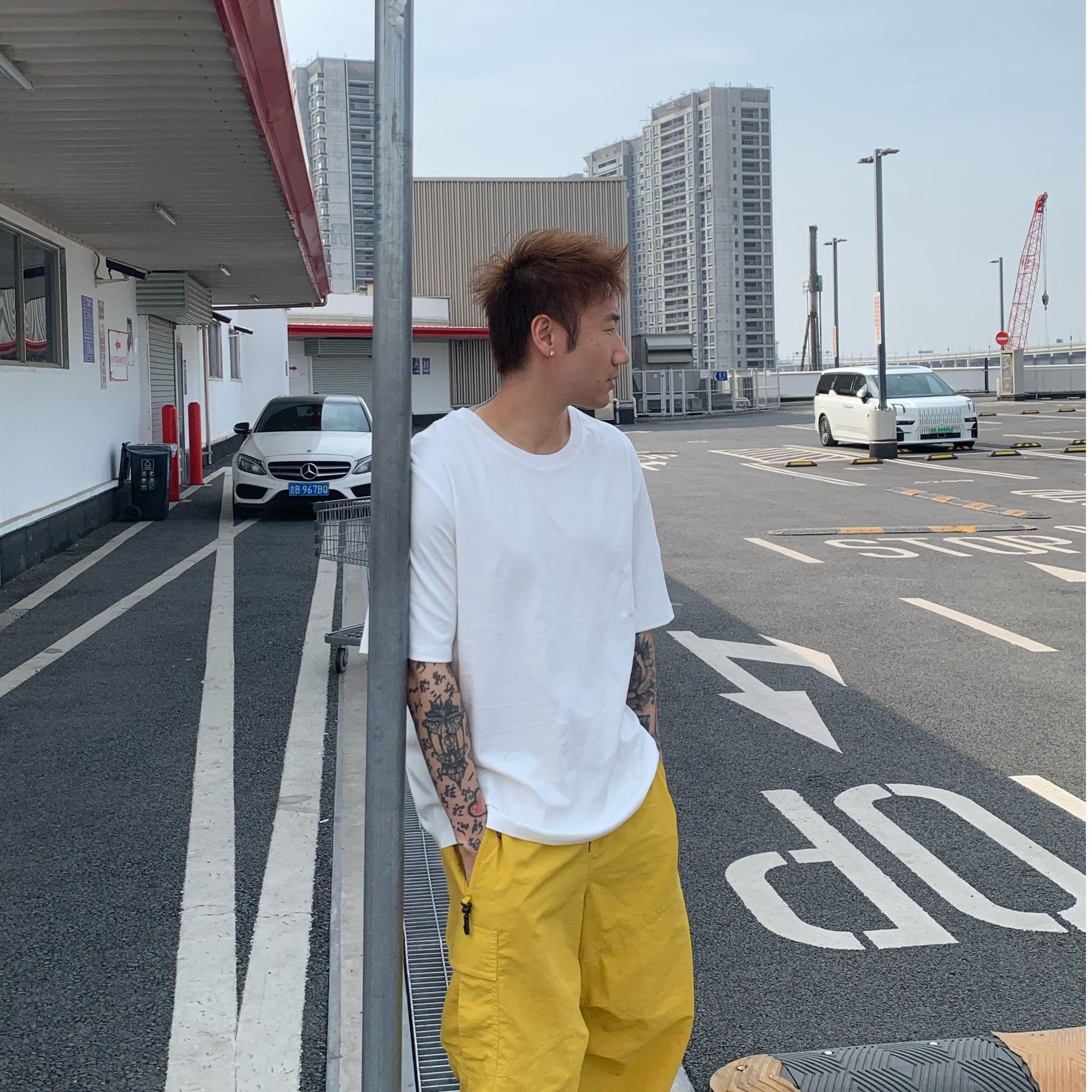 中圈弧25ss夏季新款百搭白色t恤高街圆领ins短袖情侣纯棉宽松印花