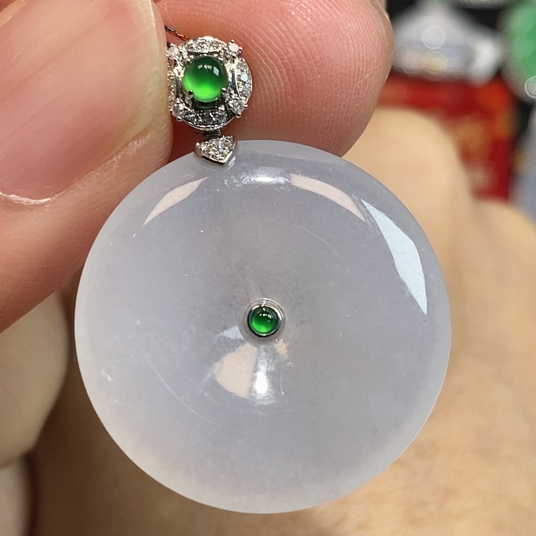 翡翠颈饰18K金镶嵌平安