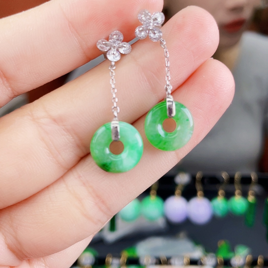 翡翠银S925镶嵌耳饰