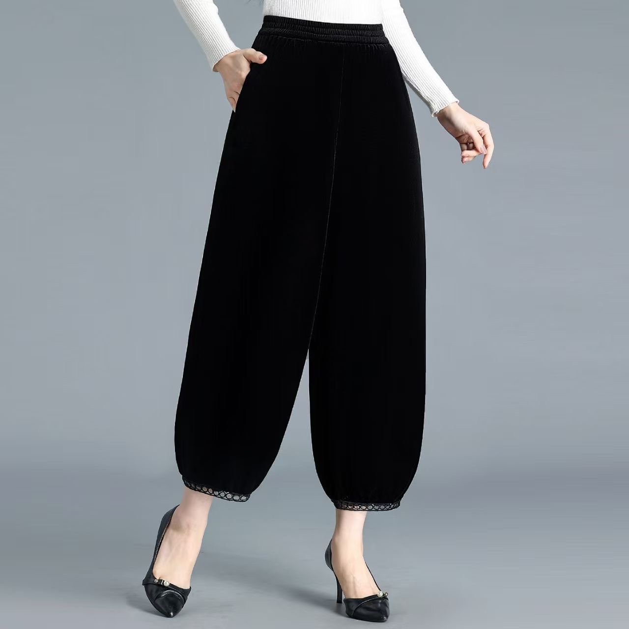 金丝绒裤子阔腿裤长裤显瘦中老年女装厚款