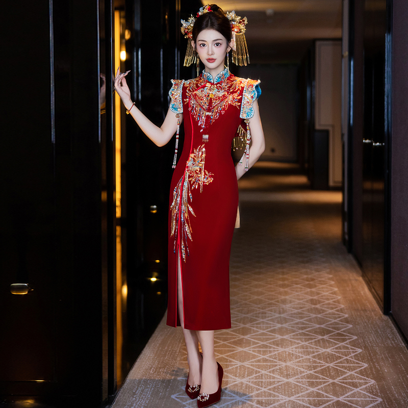 夏季订婚旗袍秀禾服新娘结婚礼服显瘦出门服中式敬酒服