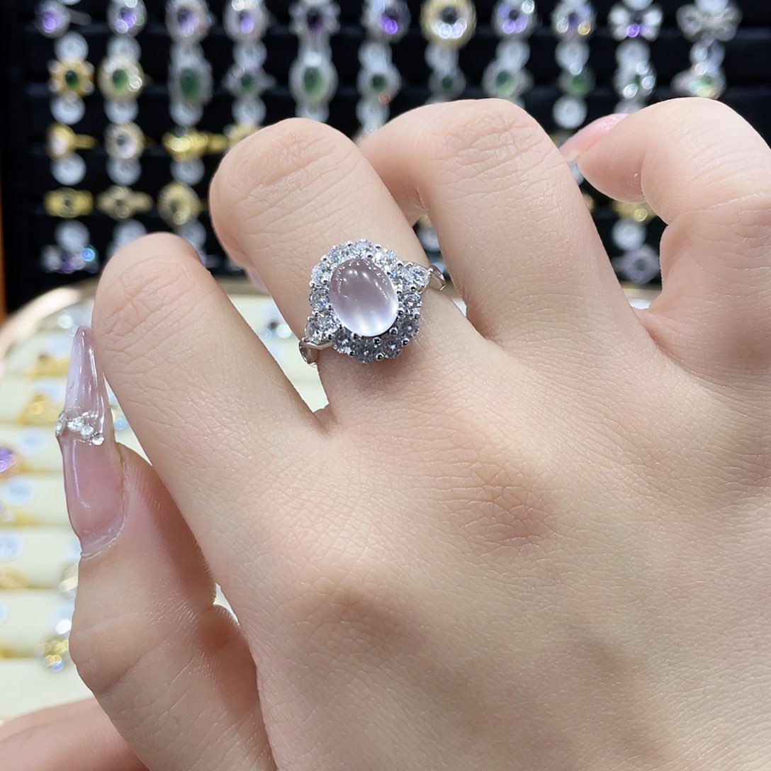 芙蓉石戒指女款银S925镶嵌