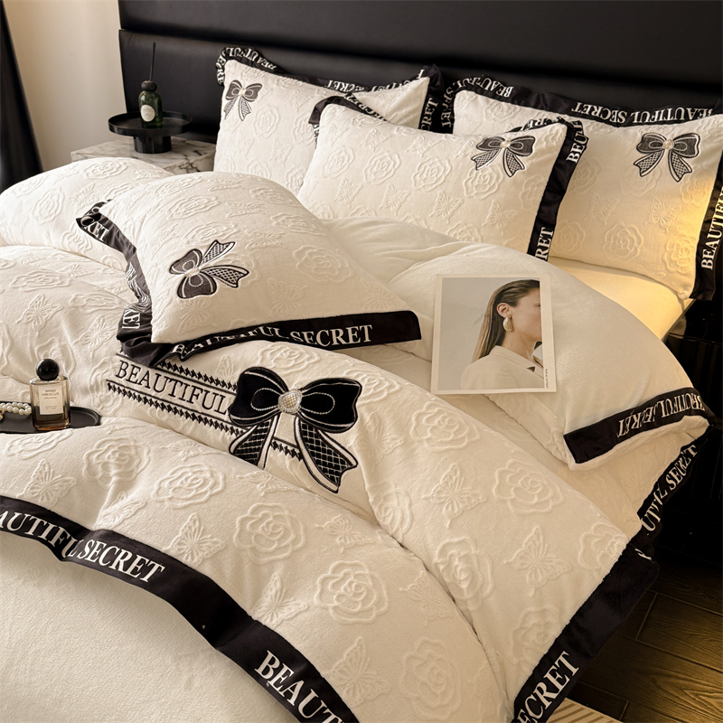 高档轻奢加绒保暖牛奶绒四件套冬季加厚双面绒被套床盖床上用品