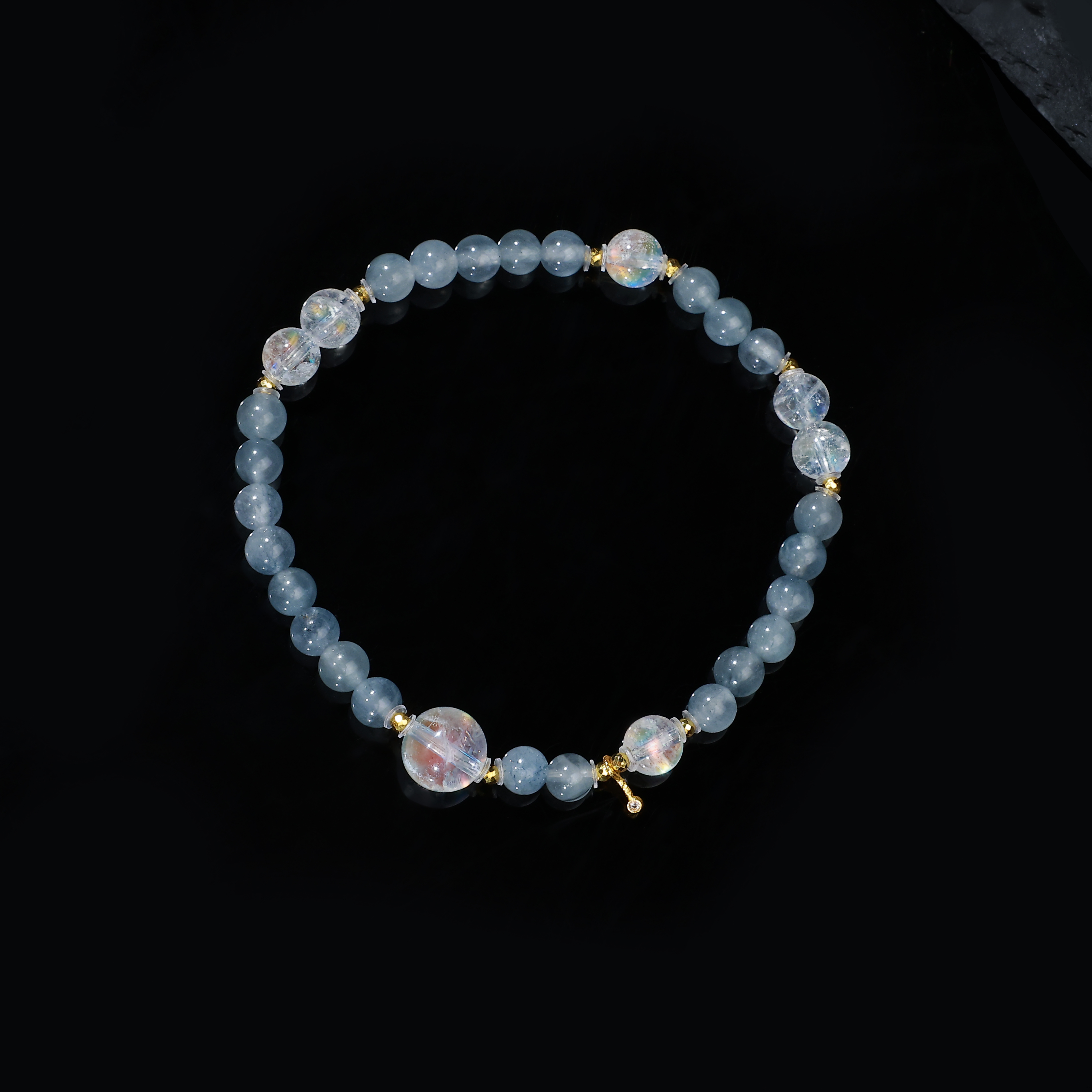 【苍苍】蓝兔毛马岛月光手串18K金设计款