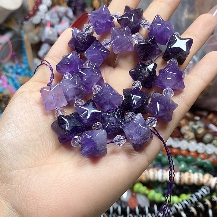 玛瑙/玉髓未镶嵌珠宝半成品天然紫水六芒星卡12mm