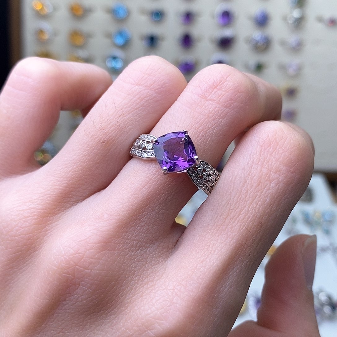 紫晶戒指银S925镶嵌（需要证书备注）