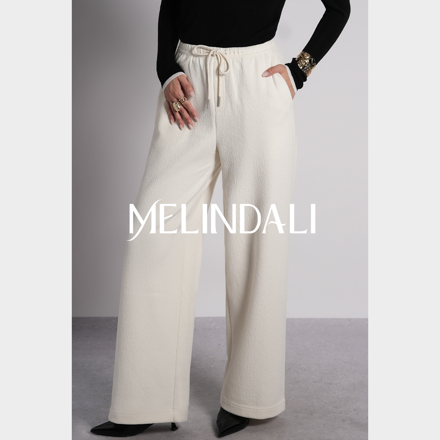 Melinda Li【懒懒裤】梦颖私服针织吸湿发热松紧腰宽松直筒裤卫裤