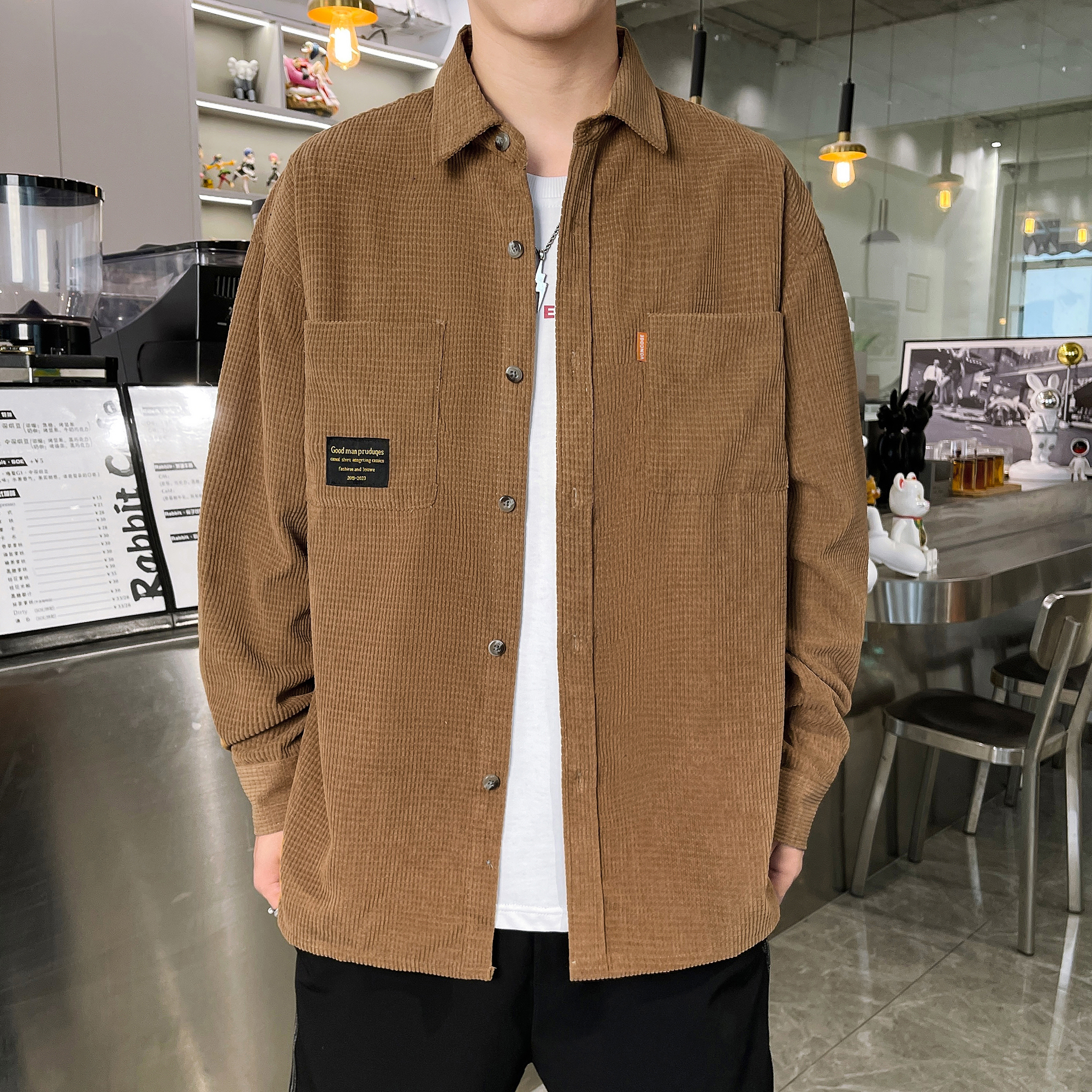 雷丹奴秋季加厚灯芯绒长袖衬衫外套男士春秋款休闲宽松港风衬衣男