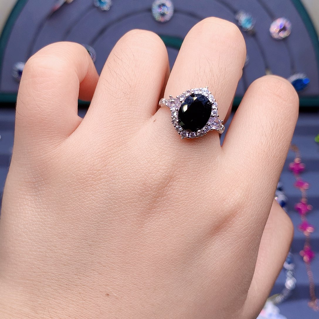 蓝宝石戒指银S925镶嵌