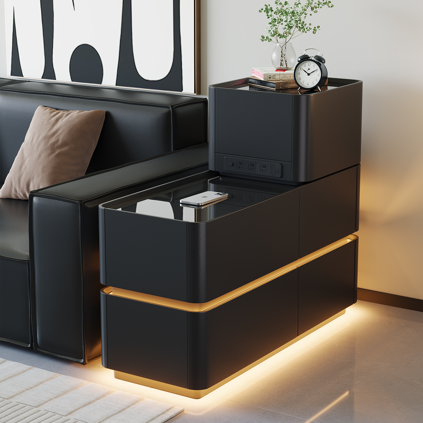 【甄选1】新款多功能沙发侧边柜带插座轻奢高级感边几客厅智能边柜