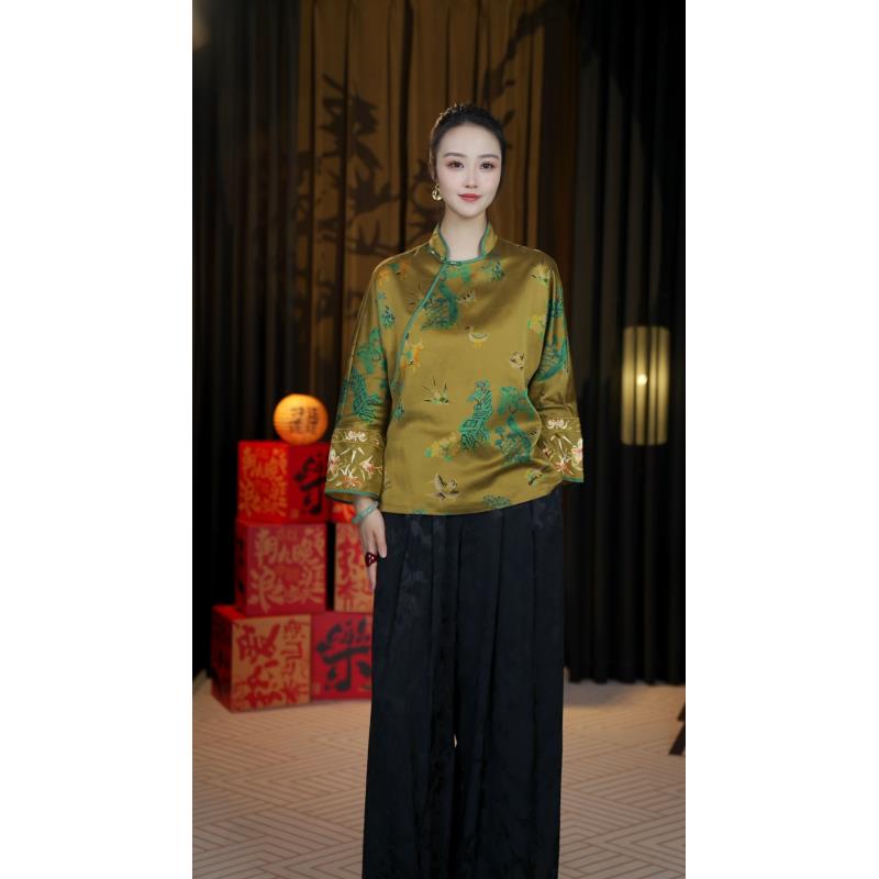 A391-朶柔桑蚕丝香云纱上衣日常气质女装网红ins重磅春夏重工斜襟