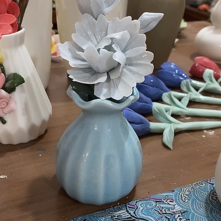 瓷片纯手工陶瓷花摆件瑕