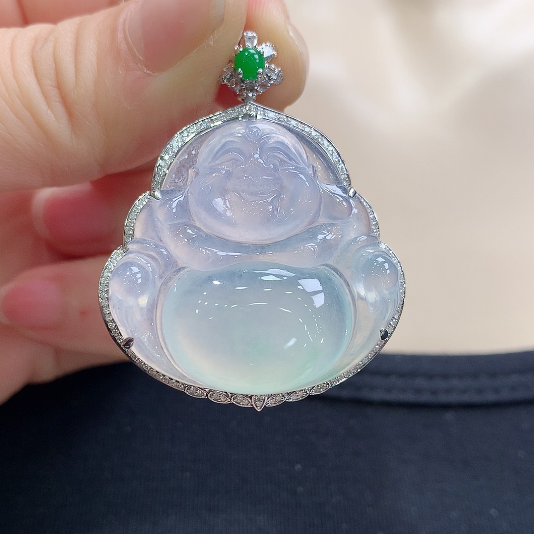 翡翠颈饰18K金镶嵌佛公