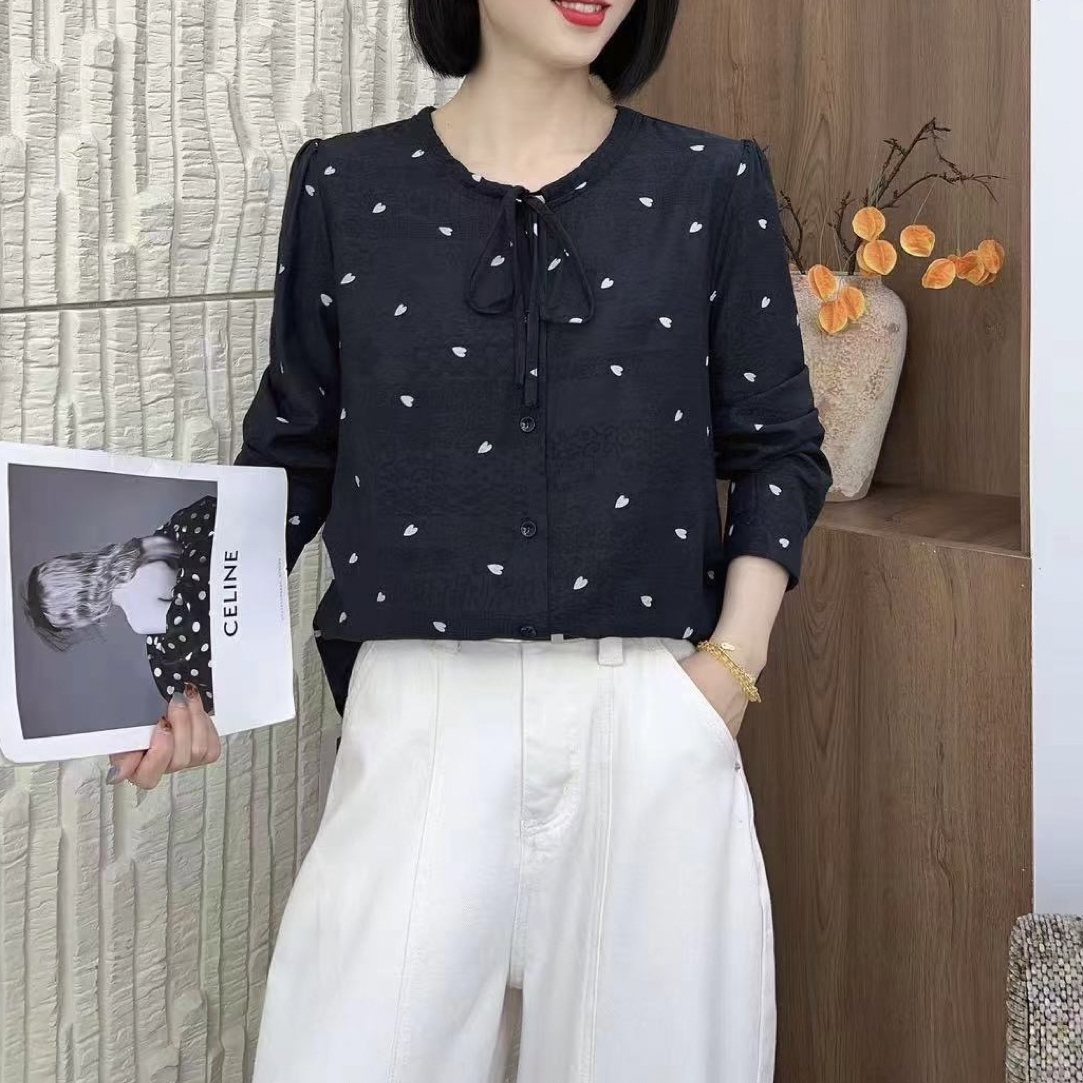 衬衫长袖2025新款秋季洋气百搭减龄显瘦女圆领开衫气质长袖衬衫