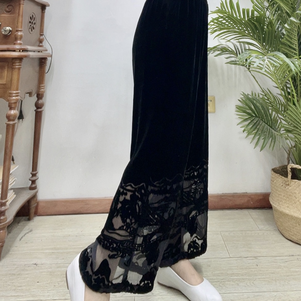 桑蚕丝水山画直筒裤子88A9057