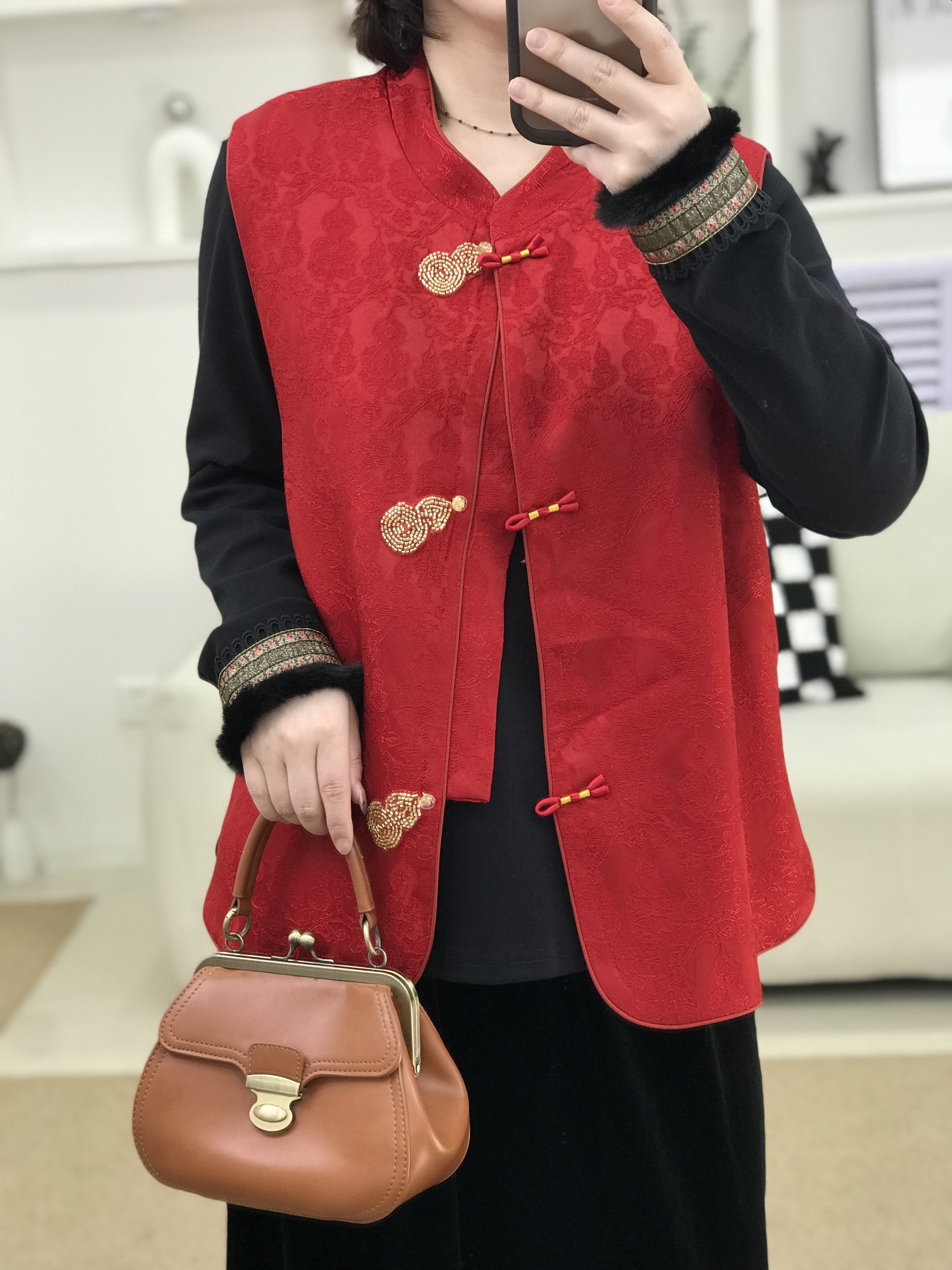 {莹莹推荐}55390冬季大码女装国风新中式金丝葫芦马甲
