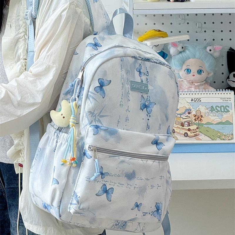 清新甜美初中生高中生小学生印花双肩包防泼水蝴蝶森系大学生背包