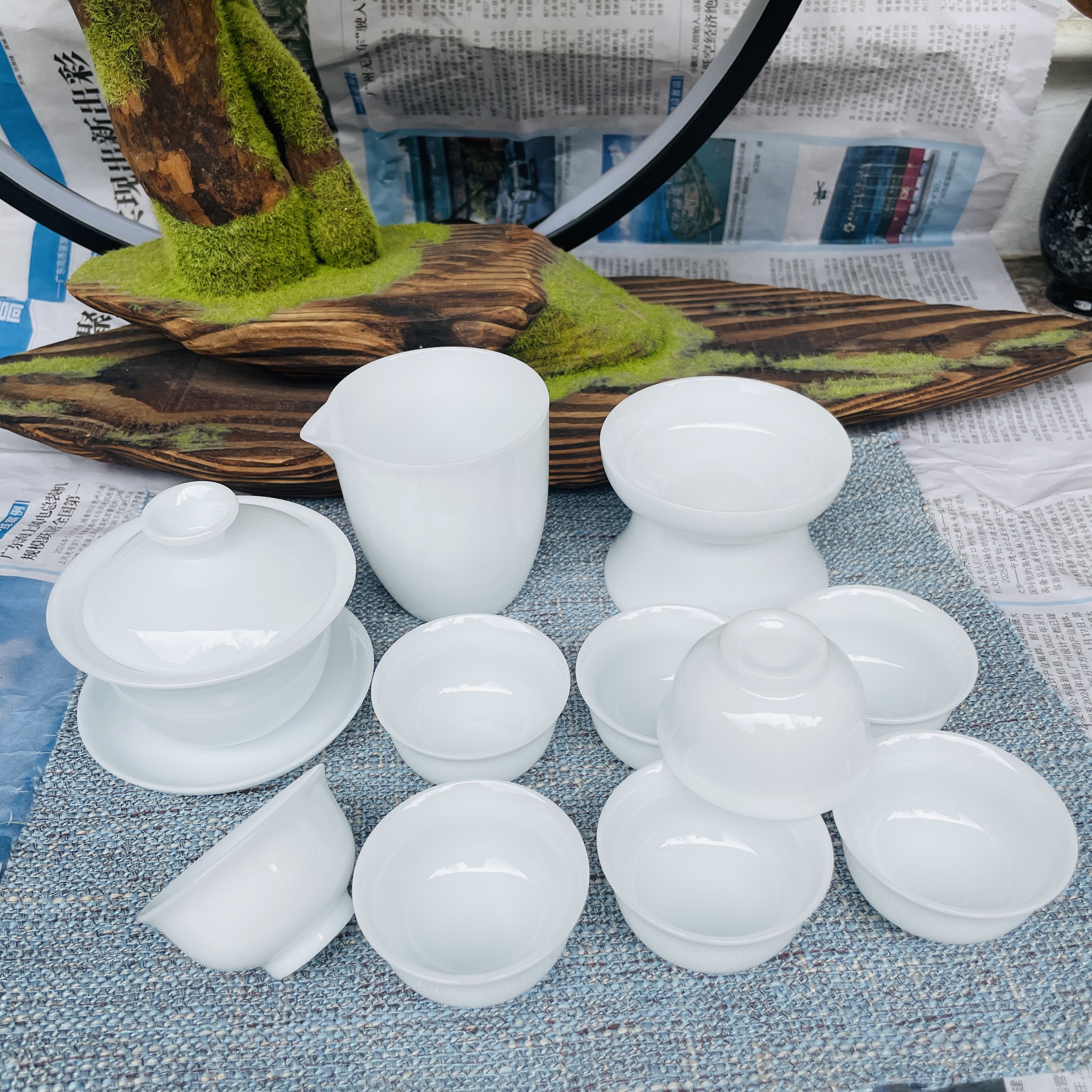 冰种纯白11件套(无礼盒装）整套茶具120ml盖碗35ml杯子公杯过滤网