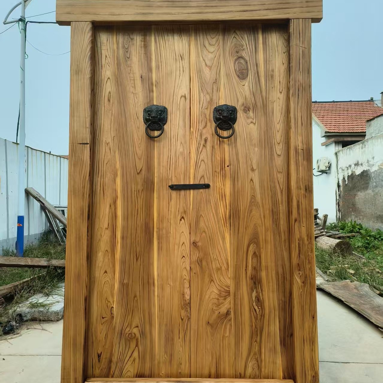 支持尺寸定制老榆木大门、别墅套门、室内门，古实木双开大门适用于！