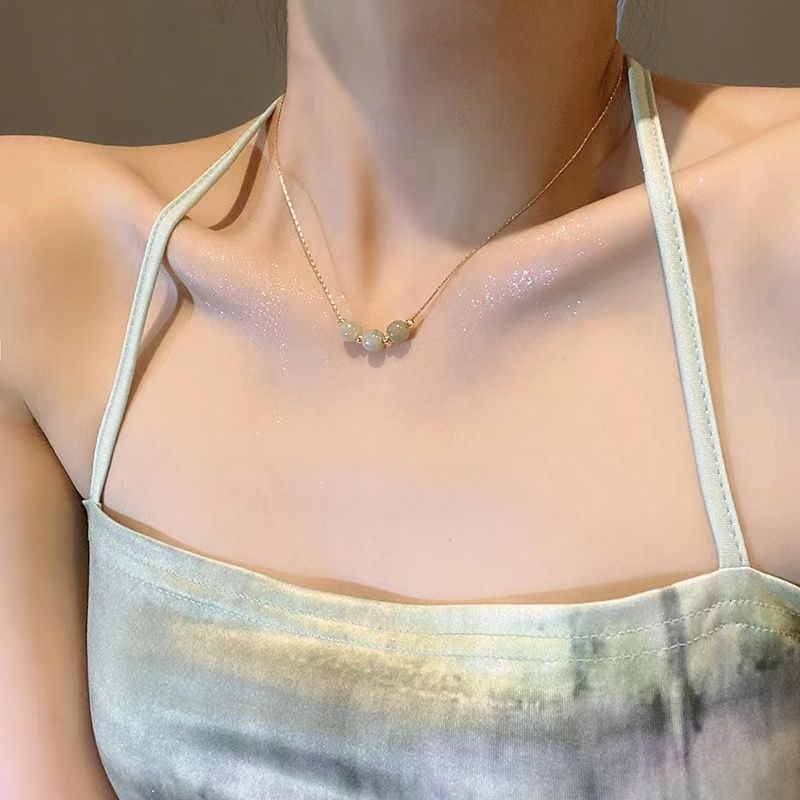 钛钢项链 仿玉石（非黄金玉石）转运珠项链女夏不掉色小众潮韩版