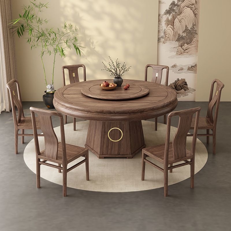 宋式美学餐桌椅子古典中式餐椅圆桌餐桌椅古典家用圆形自动两用