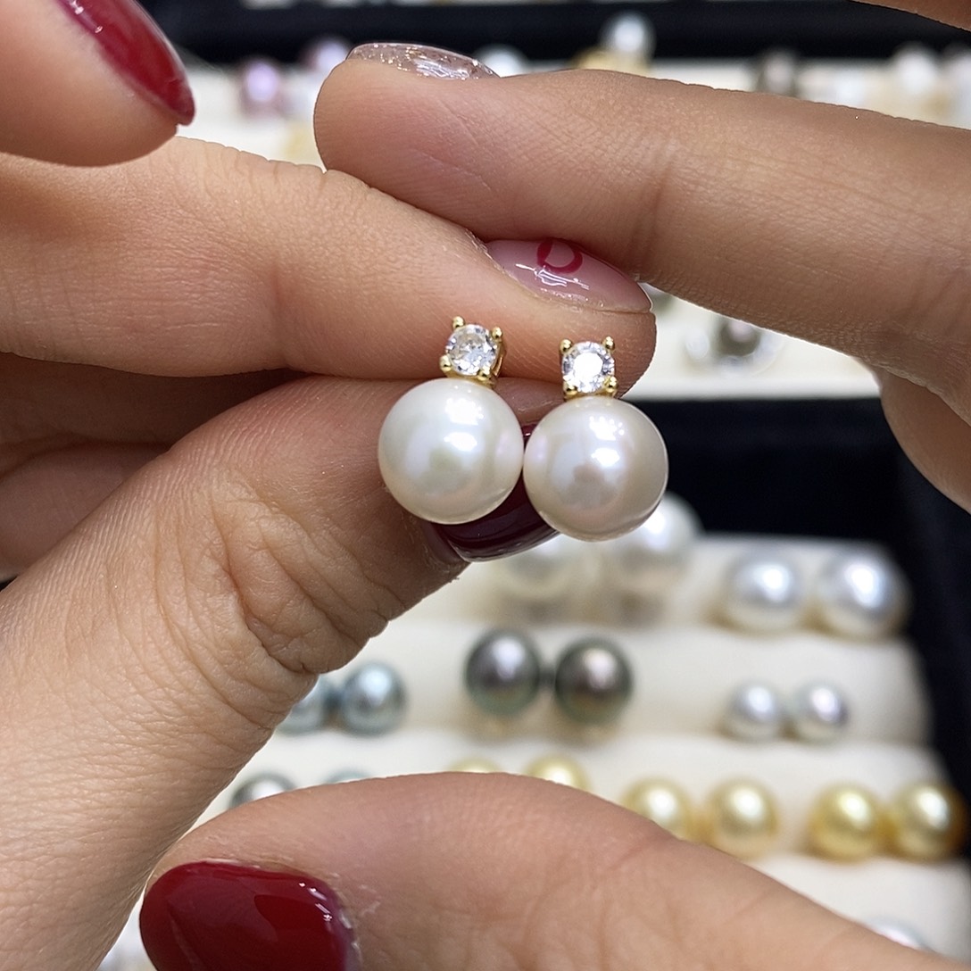 淡水珍珠耳饰银S925镀金镶嵌