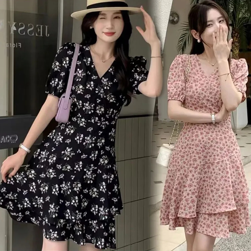 碎花裙女2025夏季新款洋气收腰减龄连衣裙中长款宽松显瘦气质裙子