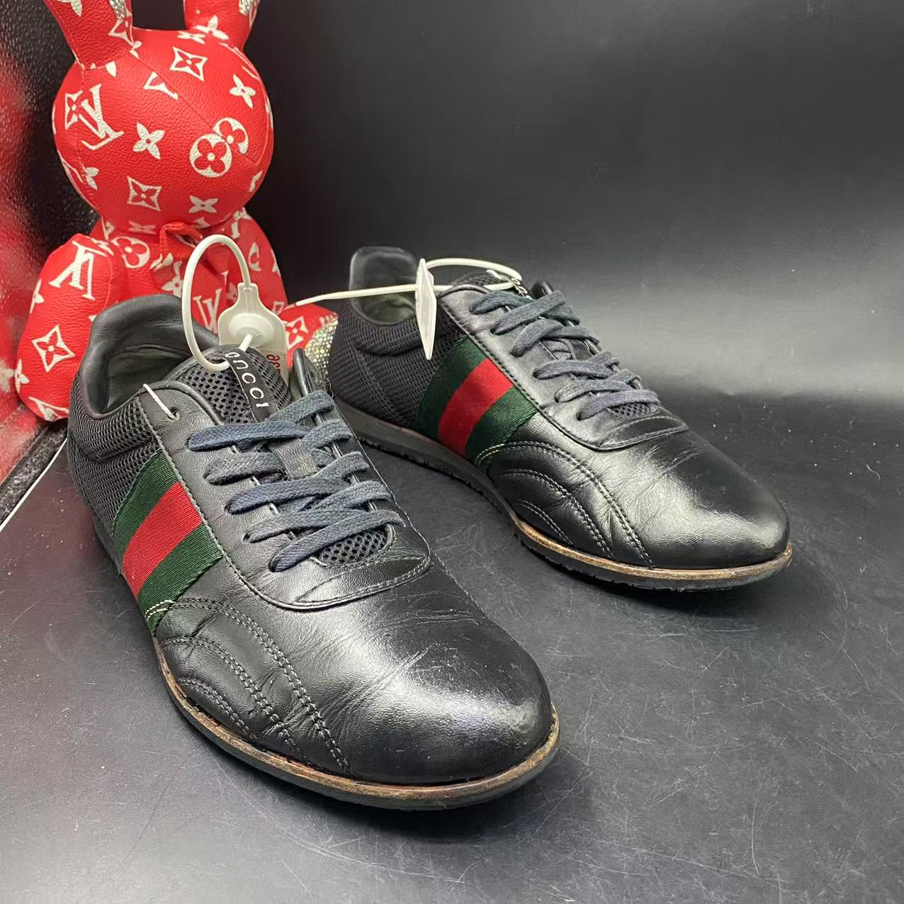 95新 GUCCI/古驰 【聚星福利】黑色织带高尔夫板鞋40欧码ddm055