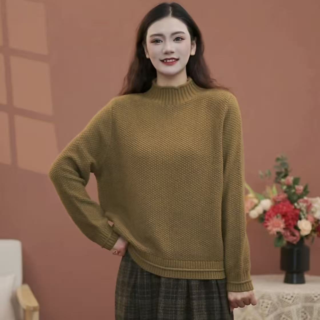 【曼迪芬妮】MY172秋冬新款菠萝针半高领圆领加厚百搭宽松女款毛衣