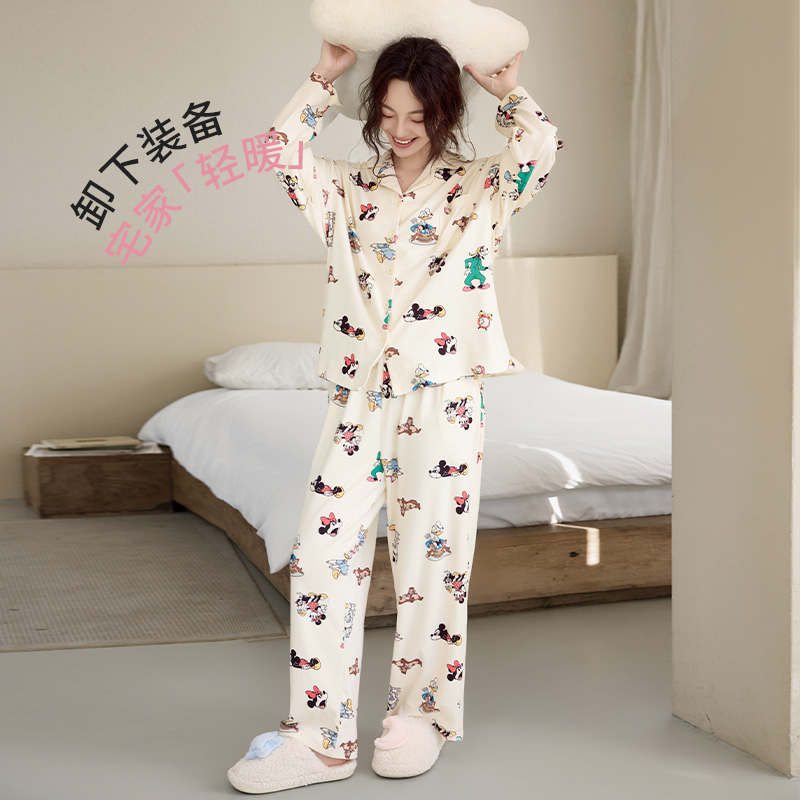Disney/迪士尼秋季新品米奇长袖睡衣家居服套装卡通保暖休闲套装