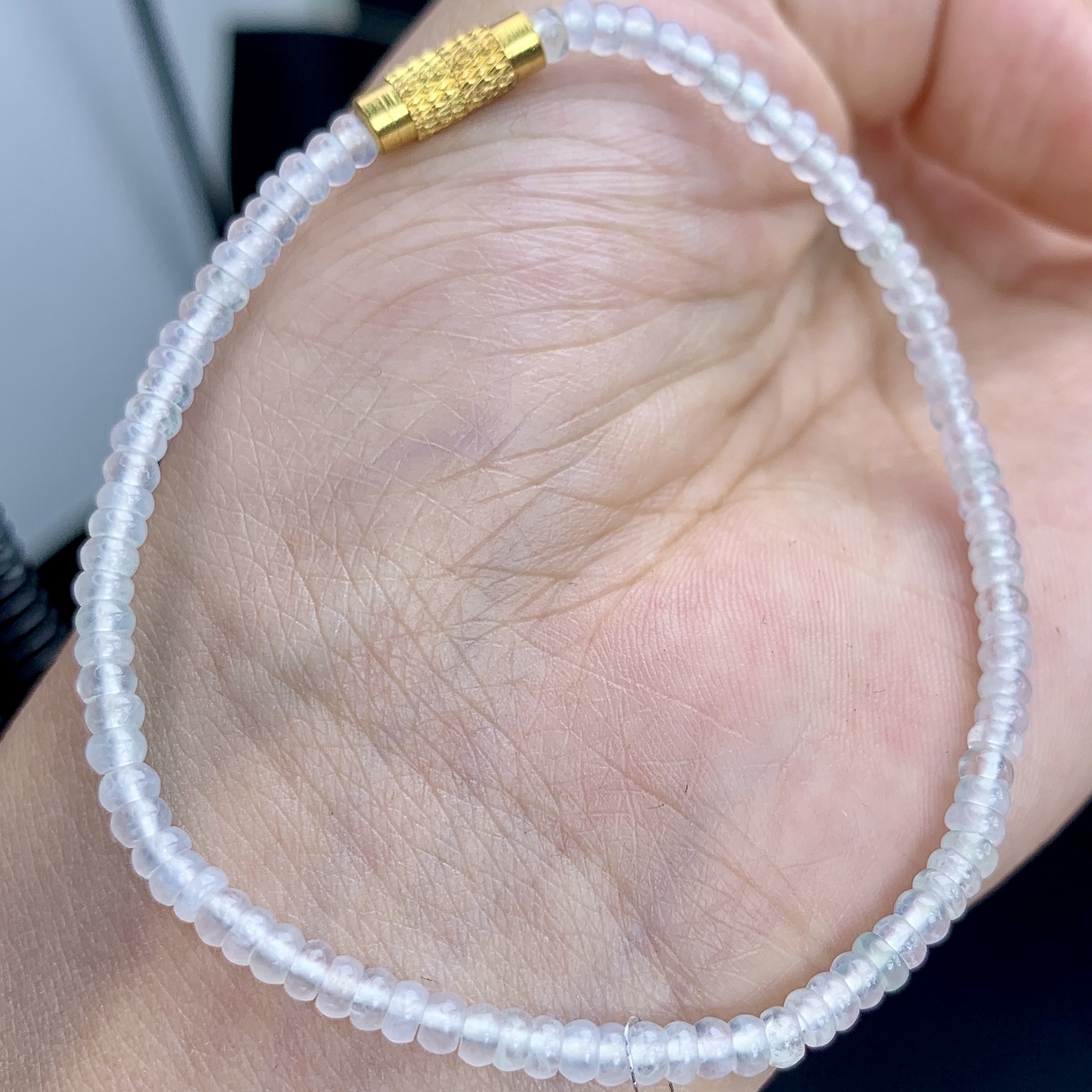 缅甸A货翡翠白冰算盘珠手链手串单圈T卡3.2mm