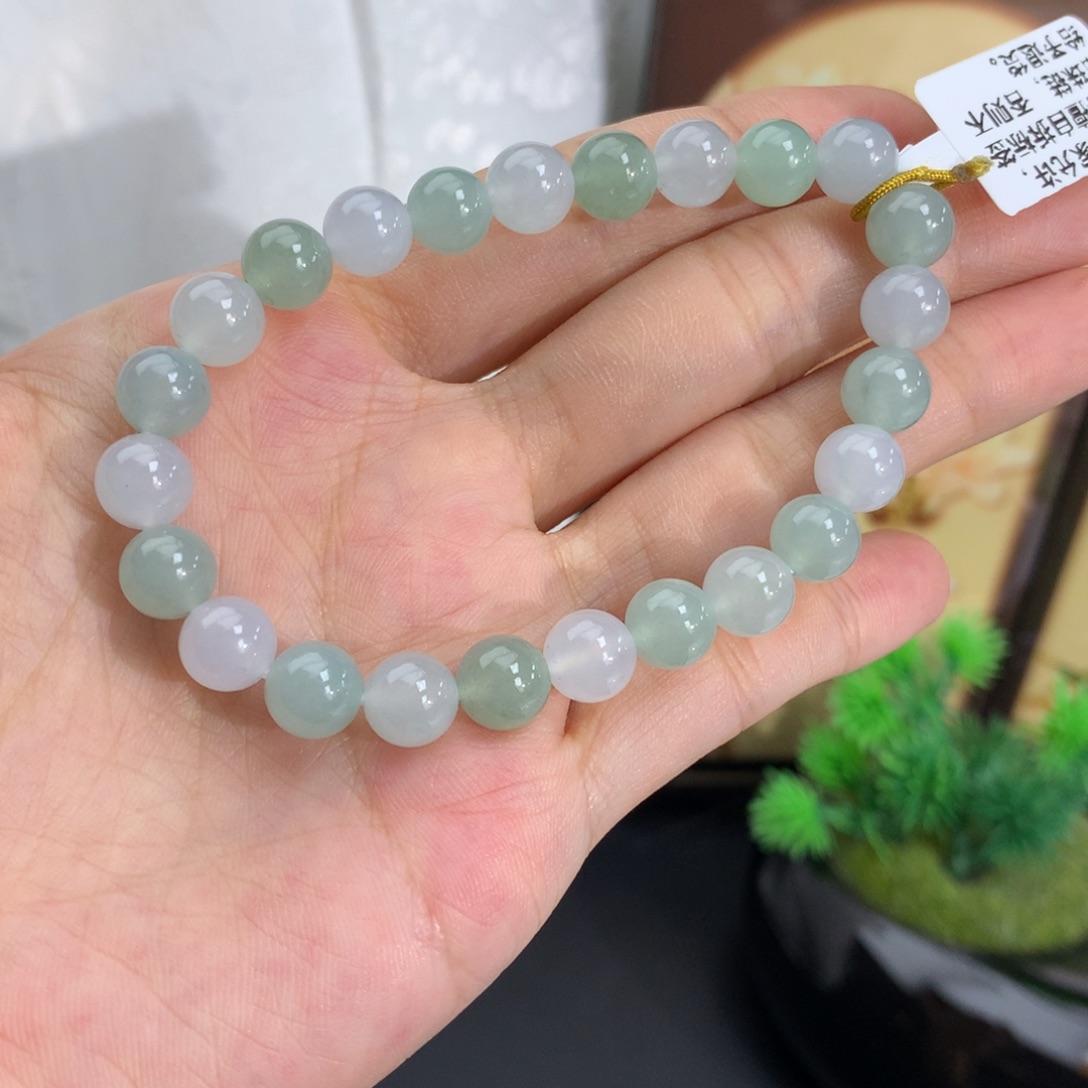 未镶嵌手串翡翠卡7.7冰胶晴白冰手串