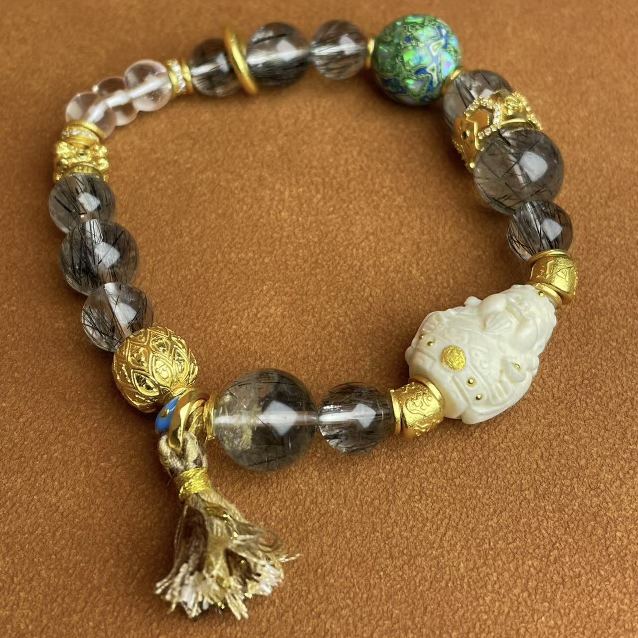 壹加师姐|手工设计福禄财慧大漆财财黑发晶手串多样性发一7268n
