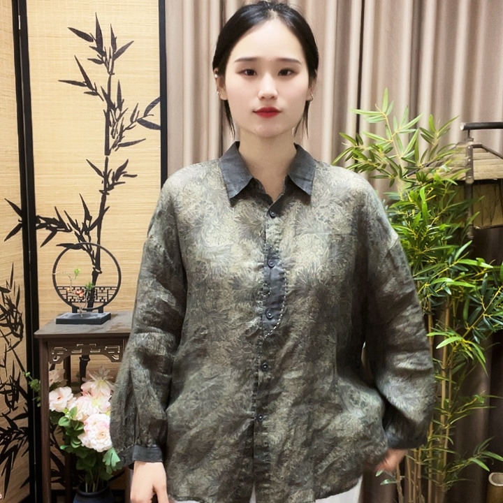 掉个扣子苎麻衬衫