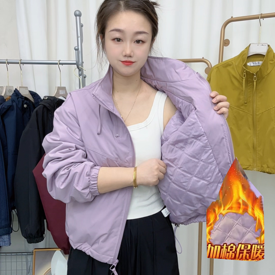 加棉冲锋衣2025秋冬新款双拉链时尚百搭加厚夹克外套