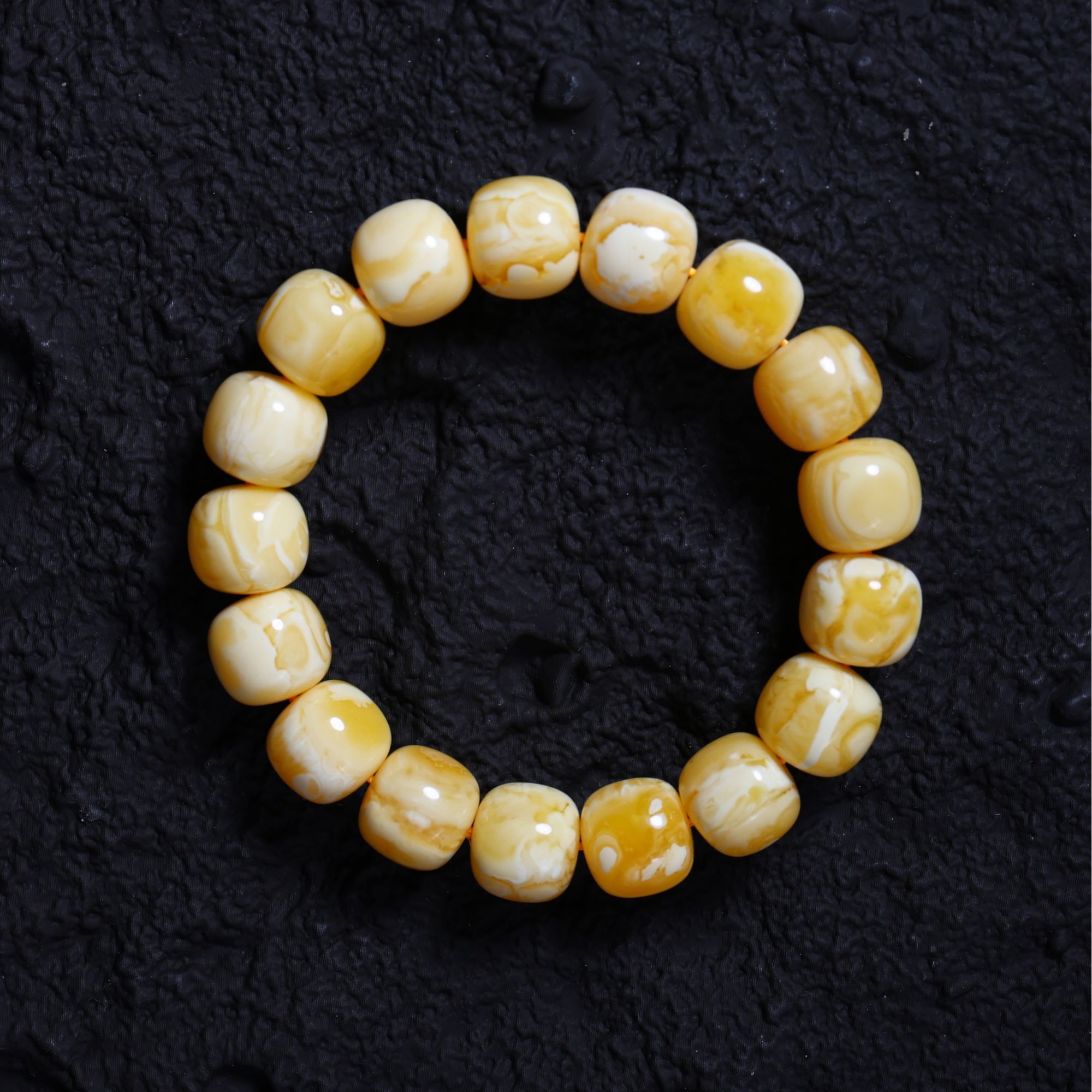 13mm+焦皮橘金瓷白同料老型手串时尚精工文玩轻奢单圈E080