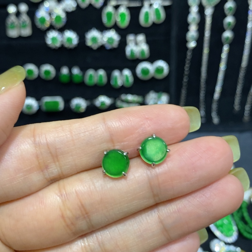 【闪购商品】翡翠银S925镀金镶嵌耳饰