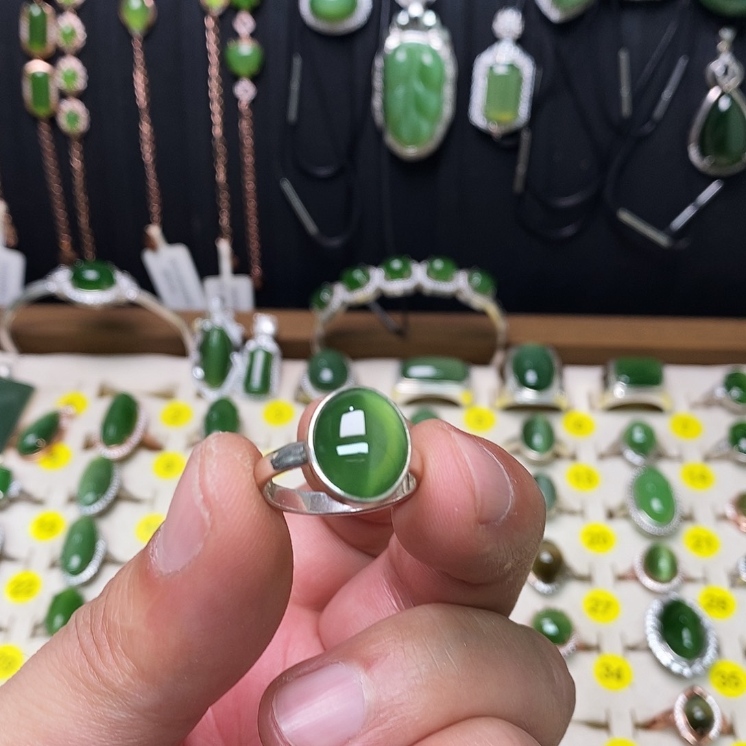 和田玉（碧玉）银S925镶嵌戒指