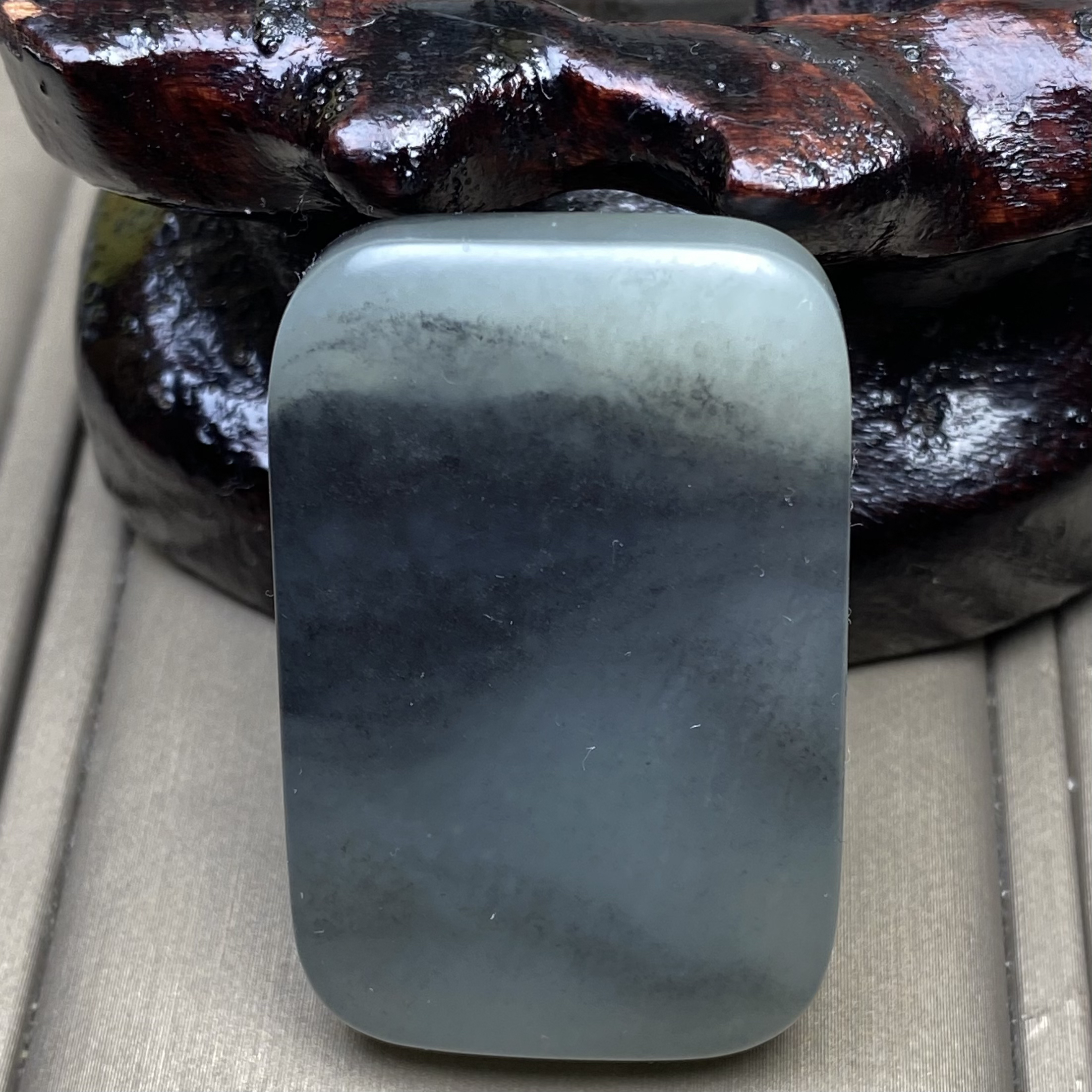 天然和田玉无事牌新疆黑山料青花牌子油润挂件一物一证精品