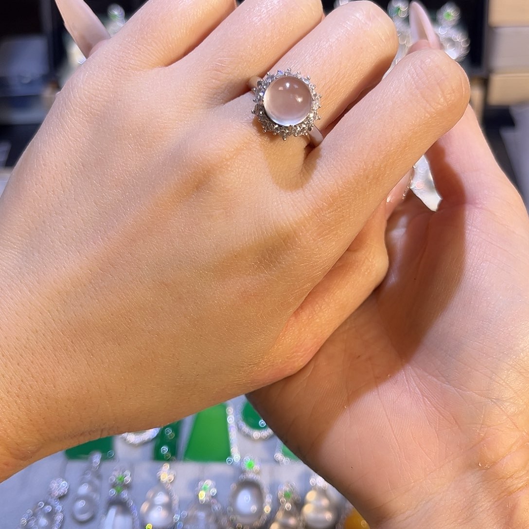 石英质玉戒指银S925镶嵌随*.