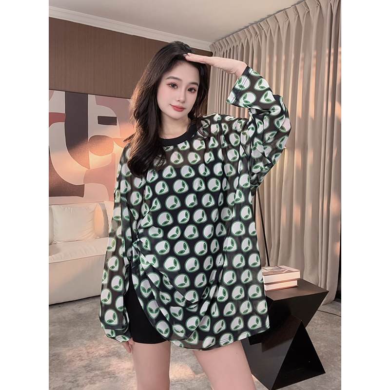 防晒长袖T恤女2025夏季新款宽松遮屁股大版时尚休闲百搭