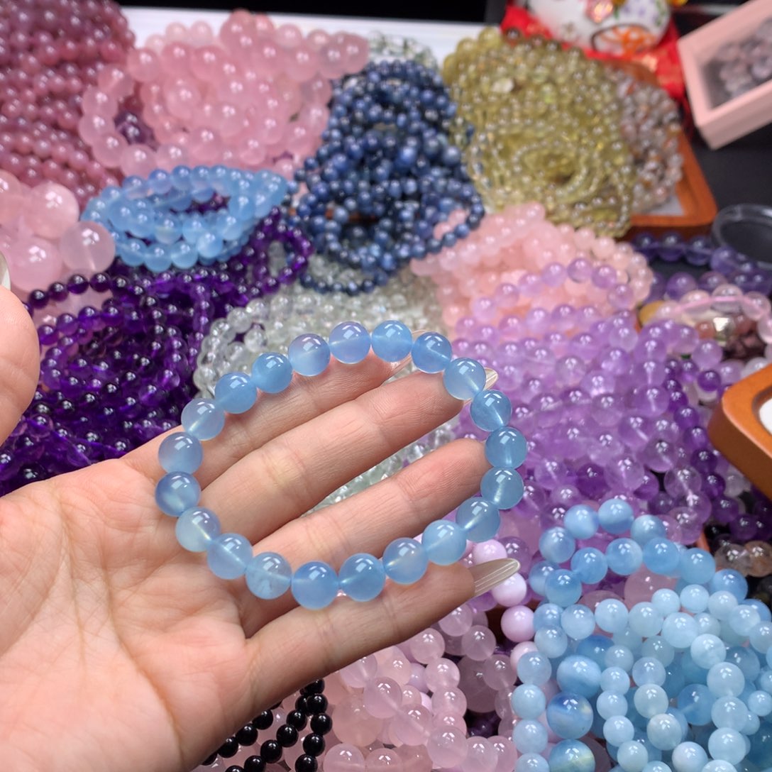 水晶手链未镶嵌小*娴拍x2高品海蓝宝卡9