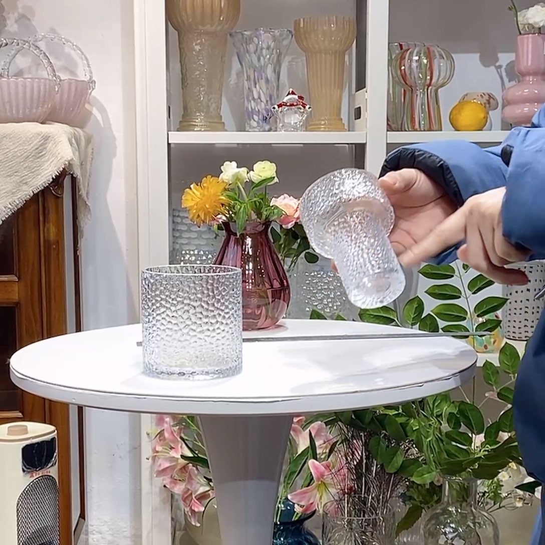 透明 锤纹 两只 玻璃